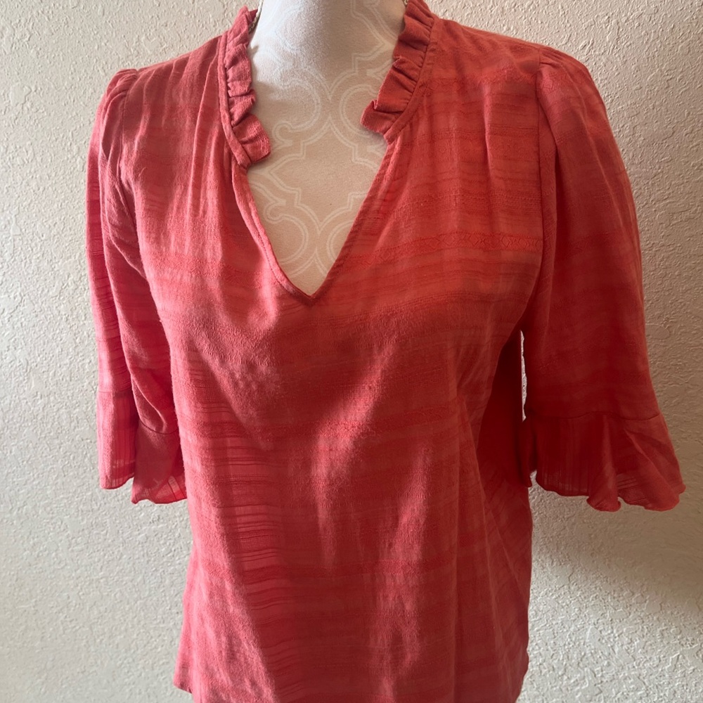 Anthropologie Vibrant Pink Ruffle Blouse